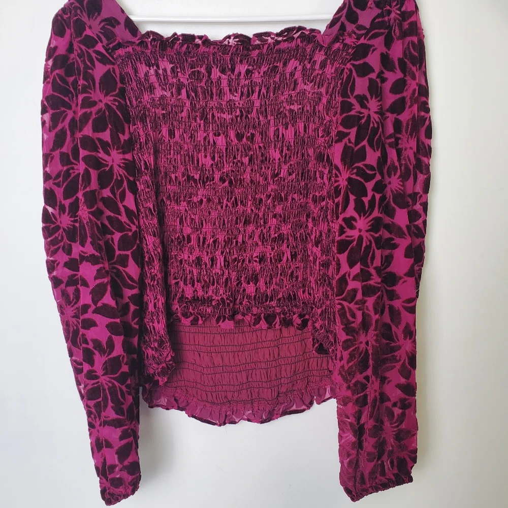 Torrid Velvet Smocked Blouson Sleeve Crop Top